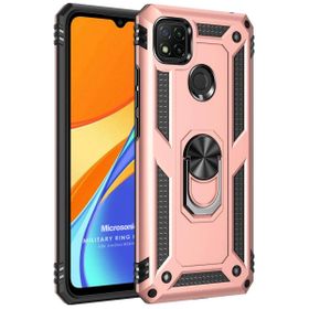 Microsonic Xiaomi Redmi 9C Military Ring Holder Rose Gold Kılıf