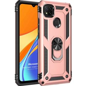 Microsonic Xiaomi Redmi 9C Military Ring Holder Rose Gold Kılıf
