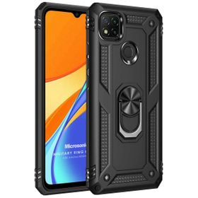 Microsonic Xiaomi Redmi 9C Military Ring Holder Siyah Kılıf