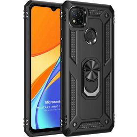 Microsonic Xiaomi Redmi 9C Military Ring Holder Siyah Kılıf