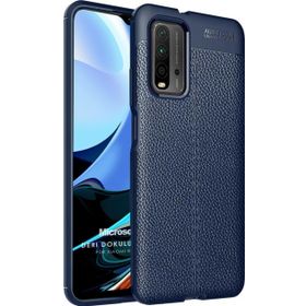 Microsonic Xiaomi Redmi 9T Deri Dokulu Silikon Lacivert Kılıf