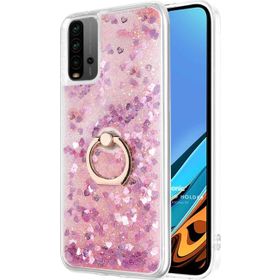 Microsonic Xiaomi Redmi 9T Glitter Liquid Holder Pembe Kılıf