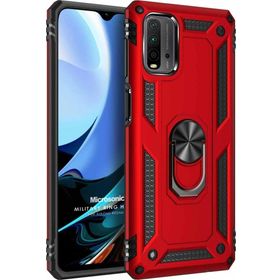 Microsonic Xiaomi Redmi 9T Military Ring Holder Kırmızı Kılıf