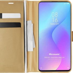 Microsonic Xiaomi Redmi K20 Delux Leather Wallet Gold Kılıf