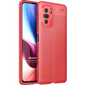 Microsonic Xiaomi Redmi K40 Deri Dokulu Silikon Kırmızı Kılıf