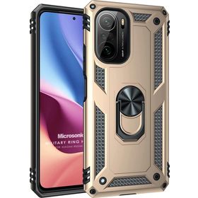 Microsonic Xiaomi Redmi K40 Military Ring Holder Gold Cep Telefonu Kılıfı