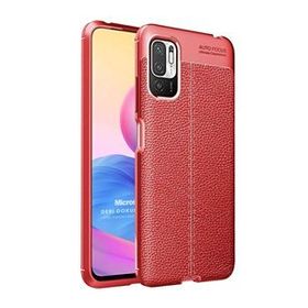 Microsonic Xiaomi Redmi Note 10 5G Deri Dokulu Silikon Kırmızı Cep Telefonu Kılıfı