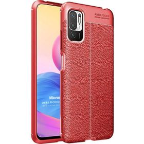 Microsonic Xiaomi Redmi Note 10 5G Deri Dokulu Silikon Kırmızı Cep Telefonu Kılıfı