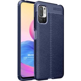 Microsonic Xiaomi Redmi Note 10 5G Deri Dokulu Silikon Lacivert Cep Telefonu Kılıfı