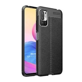 Microsonic Xiaomi Redmi Note 10 5G Deri Dokulu Silikon Siyah Cep Telefonu Kılıfı