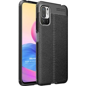 Microsonic Xiaomi Redmi Note 10 5G Deri Dokulu Silikon Siyah Cep Telefonu Kılıfı