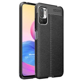 Microsonic Xiaomi Redmi Note 10 5G Deri Dokulu Silikon Siyah Cep Telefonu Kılıfı