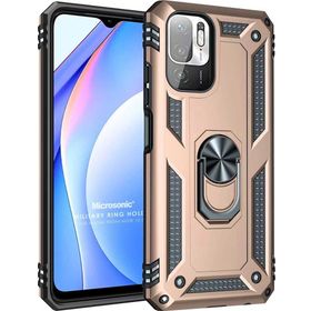 Microsonic Xiaomi Redmi Note 10 5G Military Ring Holder Gold Cep Telefonu Kılıfı
