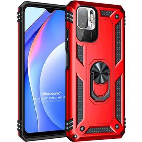Microsonic Xiaomi Redmi Note 10 5G Military Ring Holder Kırmızı Cep Telefonu Kılıfı