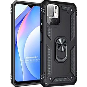 Microsonic Xiaomi Redmi Note 10 5G Military Ring Holder Siyah Cep Telefonu Kılıfı