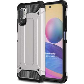 Microsonic Xiaomi Redmi Note 10 5G Rugged Armor Gümüş Cep Telefonu Kılıfı