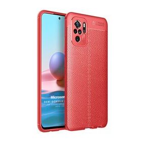 Microsonic Xiaomi Redmi Note 10 Deri Dokulu Silikon Kırmızı Kılıf