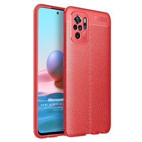 Microsonic Xiaomi Redmi Note 10 Deri Dokulu Silikon Kırmızı Kılıf