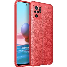 Microsonic Xiaomi Redmi Note 10 Deri Dokulu Silikon Kırmızı Kılıf