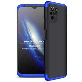 Microsonic Xiaomi Redmi Note 10 Double Dip 360 Protective Siyah Mavi Kılıf