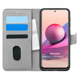Microsonic Xiaomi Redmi Note 10 Fabric Book Wallet Gri Kılıf