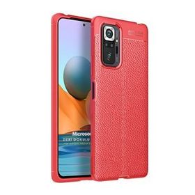 Microsonic Xiaomi Redmi Note 10 Pro Deri Dokulu Silikon Kırmızı Kılıf