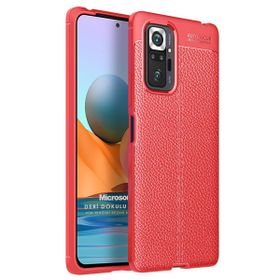 Microsonic Xiaomi Redmi Note 10 Pro Deri Dokulu Silikon Kırmızı Kılıf