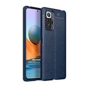 Microsonic Xiaomi Redmi Note 10 Pro Deri Dokulu Silikon Lacivert Kılıf