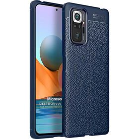 Microsonic Xiaomi Redmi Note 10 Pro Deri Dokulu Silikon Lacivert Kılıf