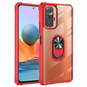 Microsonic Xiaomi Redmi Note 10 Pro Grande Clear Ring Holder Kırmızı Cep Telefonu Kılıfı