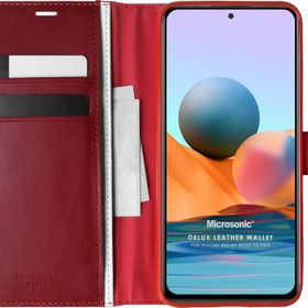 Microsonic Xiaomi Redmi Note 10 Pro Max Delux Leather Wallet Kırmızı Cep Telefonu Kılıfı