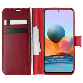Microsonic Xiaomi Redmi Note 10 Pro Max Delux Leather Wallet Kırmızı Cep Telefonu Kılıfı
