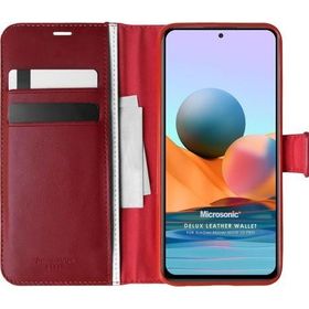 Microsonic Xiaomi Redmi Note 10 Pro Max Delux Leather Wallet Kırmızı Cep Telefonu Kılıfı