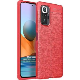 Microsonic Xiaomi Redmi Note 10 Pro Max Deri Dokulu Silikon Kırmızı Cep Telefonu Kılıfı