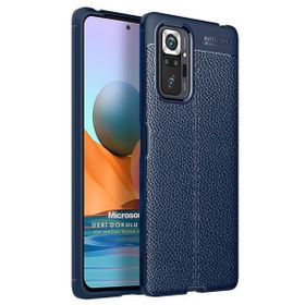 Microsonic Xiaomi Redmi Note 10 Pro Max Deri Dokulu Silikon Lacivert Cep Telefonu Kılıfı