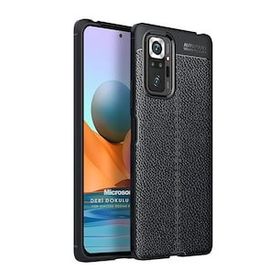 Microsonic Xiaomi Redmi Note 10 Pro Max Deri Dokulu Silikon Siyah Kılıf