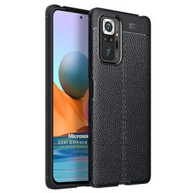 Microsonic Xiaomi Redmi Note 10 Pro Max Deri Dokulu Silikon Siyah Kılıf