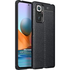 Microsonic Xiaomi Redmi Note 10 Pro Max Deri Dokulu Silikon Siyah Kılıf