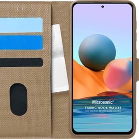 Microsonic Xiaomi Redmi Note 10 Pro Max Fabric Book Wallet Gold Cep Telefonu Kılıfı