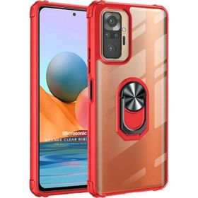 Microsonic Xiaomi Redmi Note 10 Pro Max Grande Clear Ring Holder Kırmızı Cep Telefonu Kılıfı
