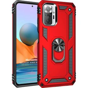 Microsonic Xiaomi Redmi Note 10 Pro Max Military Ring Holder Kırmızı Cep Telefonu Kılıfı