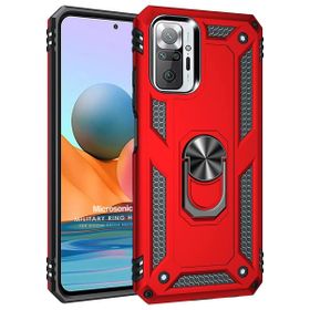 Microsonic Xiaomi Redmi Note 10 Pro Max Military Ring Holder Kırmızı Cep Telefonu Kılıfı