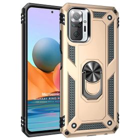 Microsonic Xiaomi Redmi Note 10 Pro Military Ring Holder Gold Cep Telefonu Kılıfı
