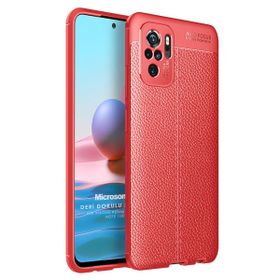 Microsonic Xiaomi Redmi Note 10S Deri Dokulu Silikon Kırmızı Cep Telefonu Kılıfı