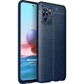 Microsonic Xiaomi Redmi Note 10S Deri Dokulu Silikon Lacivert Cep Telefonu Kılıfı