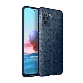 Microsonic Xiaomi Redmi Note 10S Deri Dokulu Silikon Lacivert Cep Telefonu Kılıfı