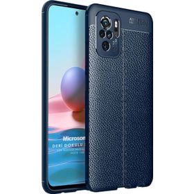 Microsonic Xiaomi Redmi Note 10S Deri Dokulu Silikon Lacivert Cep Telefonu Kılıfı