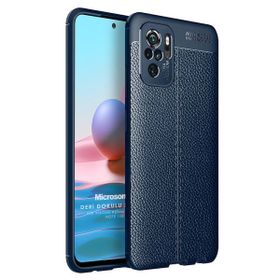 Microsonic Xiaomi Redmi Note 10S Deri Dokulu Silikon Lacivert Cep Telefonu Kılıfı