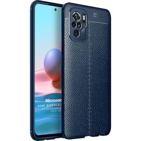Microsonic Xiaomi Redmi Note 10S Deri Dokulu Silikon Lacivert Cep Telefonu Kılıfı