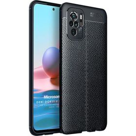 Microsonic Xiaomi Redmi Note 10S Deri Dokulu Silikon Siyah Kılıf